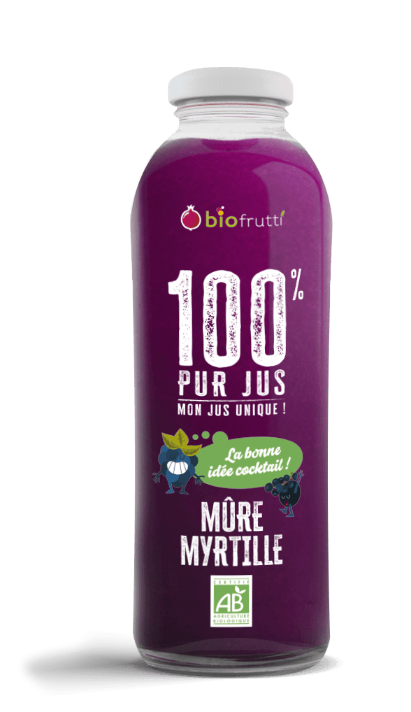 Bouteille 750 ml Mûre myrtille 100% pur jus Biofrutti