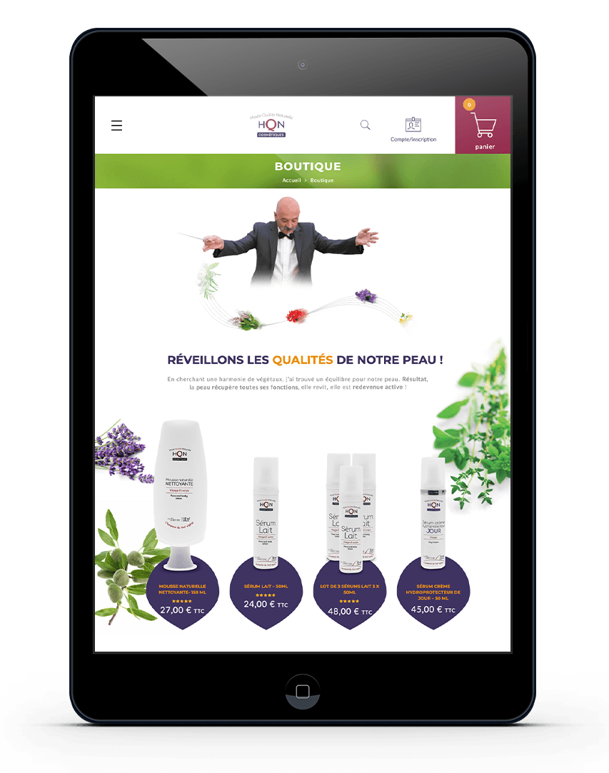 Tablette site E.commerce HQN Cosmétique